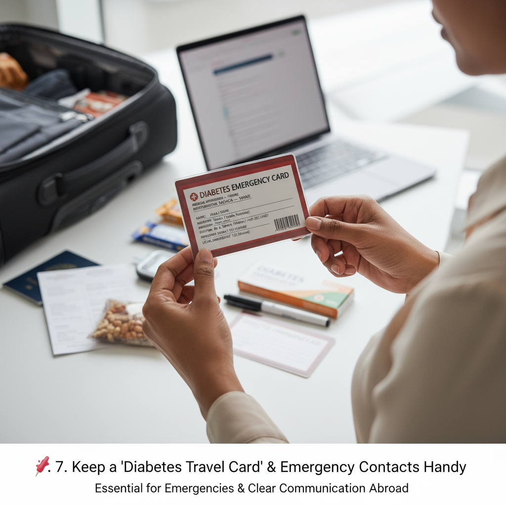 Keep a “Diabetes Travel Card” & Emergency Contacts Handy