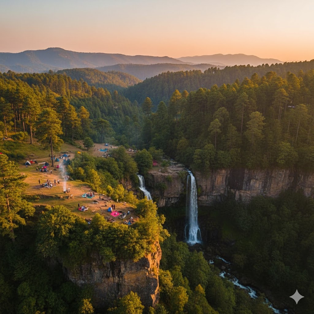 Kotli Sattian hills near Islamabad showing waterfalls, forests, and cliff-top picnic spots.