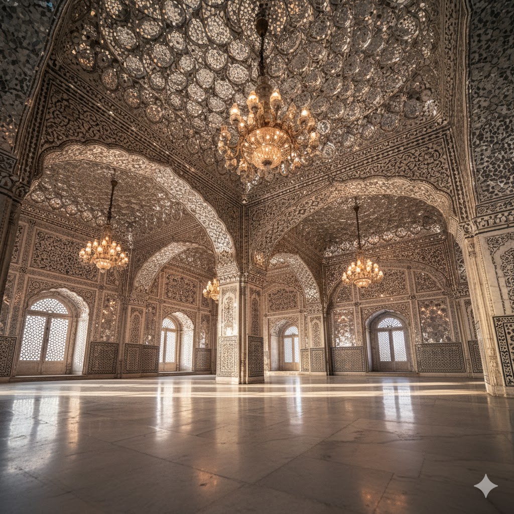 Lahore Fort Sheesh Mahal interior with mirror ceilings