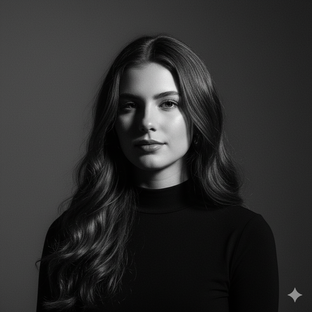 Danish model Laila Hasanovic poses in a minimal black-and-white portrait