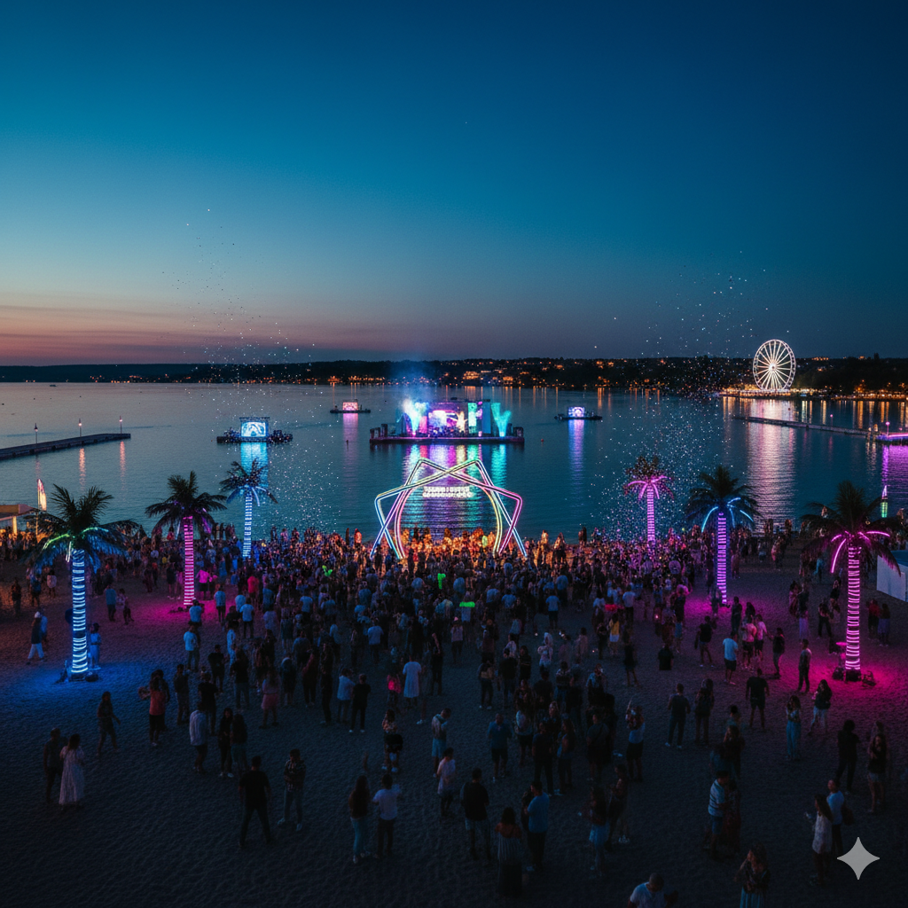 Lake Balaton, capturing the essence of the Hungarian Riviera with its beautiful turquoise waters and vibrant nightlife