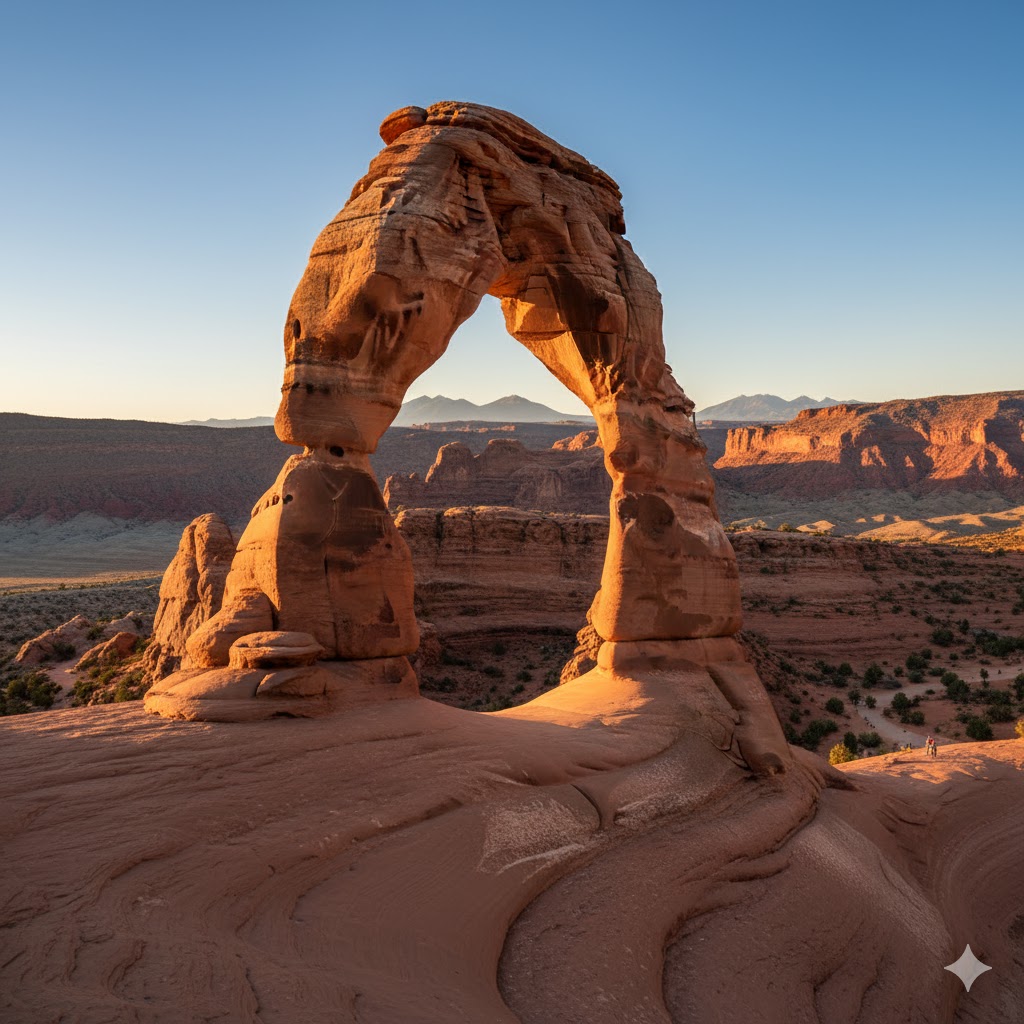 Landscape Arch’s slender sandstone span glowing in late afternoon within Arches National Park, Utah. Landscape Arch’s slender sandstone span glowing in late afternoon within Arches National Park, Utah.
