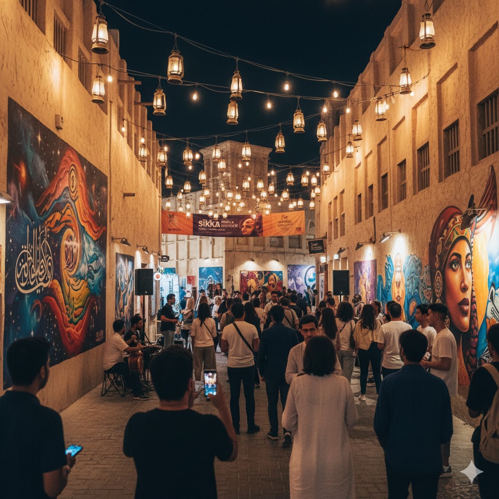 Lantern-lit alleys and street art during Sikka Art Fair, part of Dubai Art Season 2026 UAE