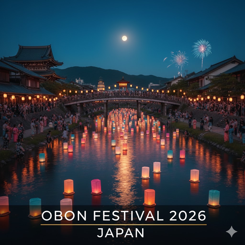 Lanterns floating during Obon Festival 2026 in Japan