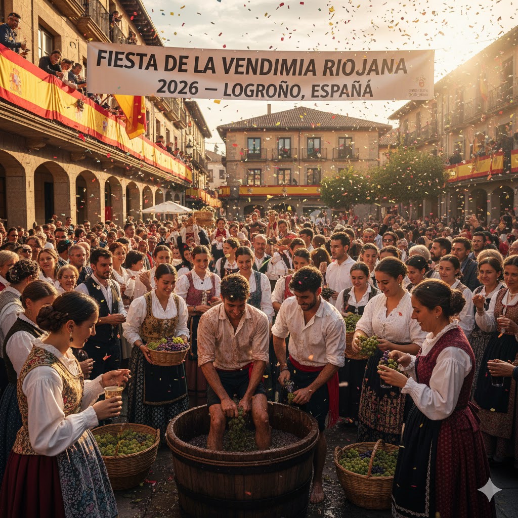 Locals celebrating Rioja Harvest Festival 2026 in Spain