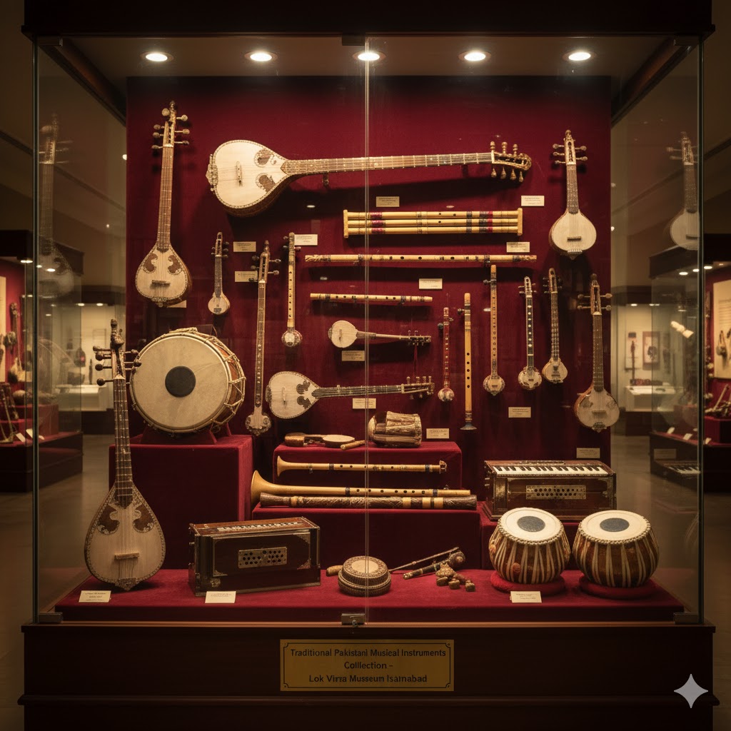 Lok Virsa Museum Islamabad showcasing traditional musical instruments Lok Virsa Museum Islamabad showcasing traditional musical instruments