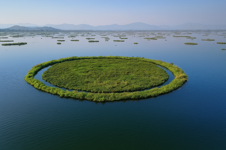 Loktak Phumdi on Loktak Lake, India floating-vegetation-island-phumdi-on-Loktak-Lake-India