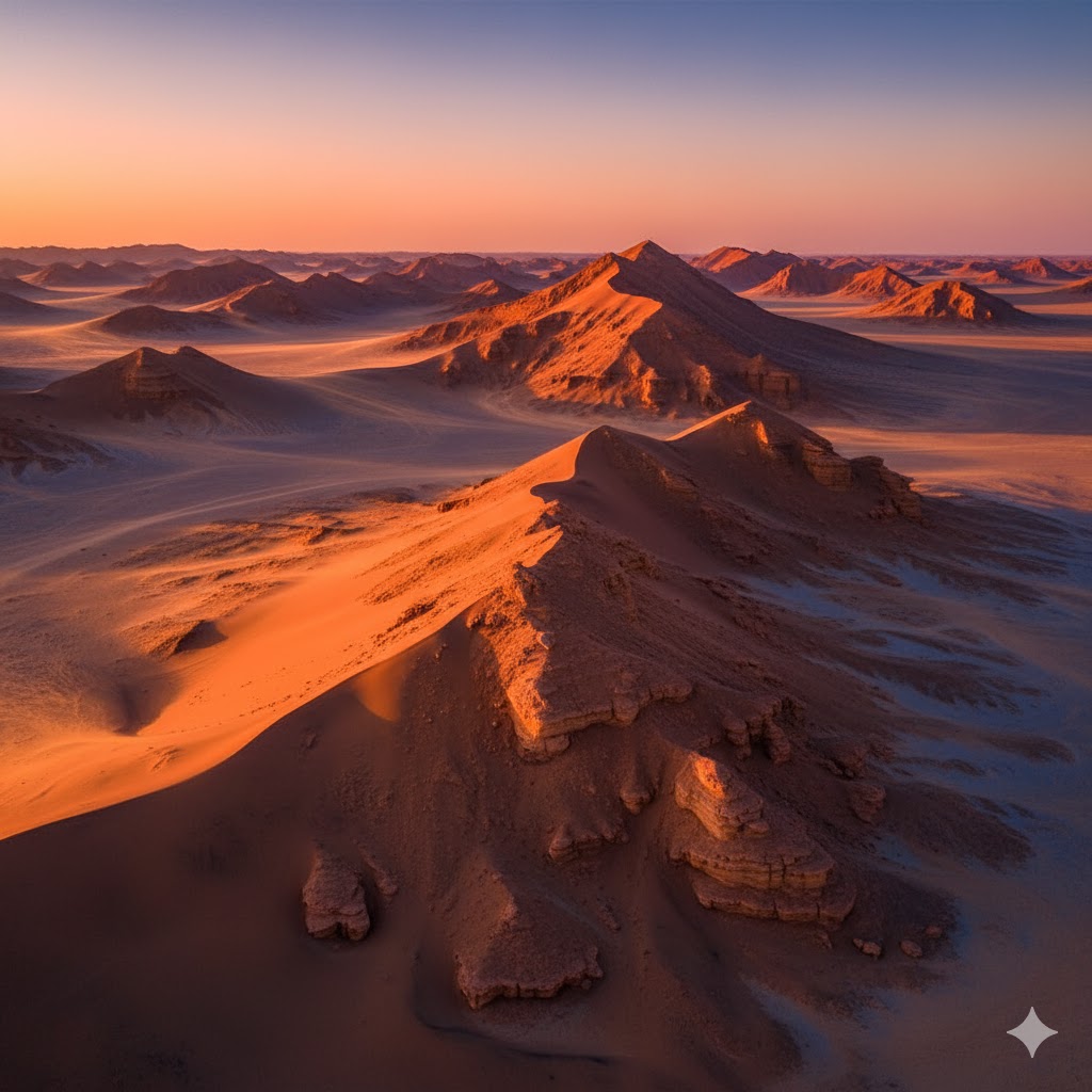 Lut Desert’s towering sand dunes glowing under sunset, Iran. Lut Desert’s towering sand dunes glowing under sunset, Iran.