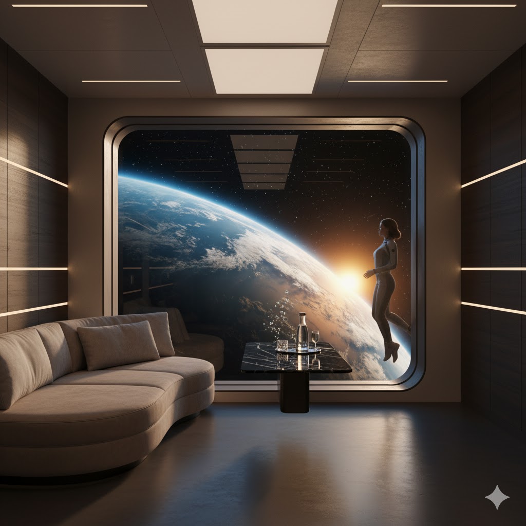 luxury interior of zero gravity suite with earth view