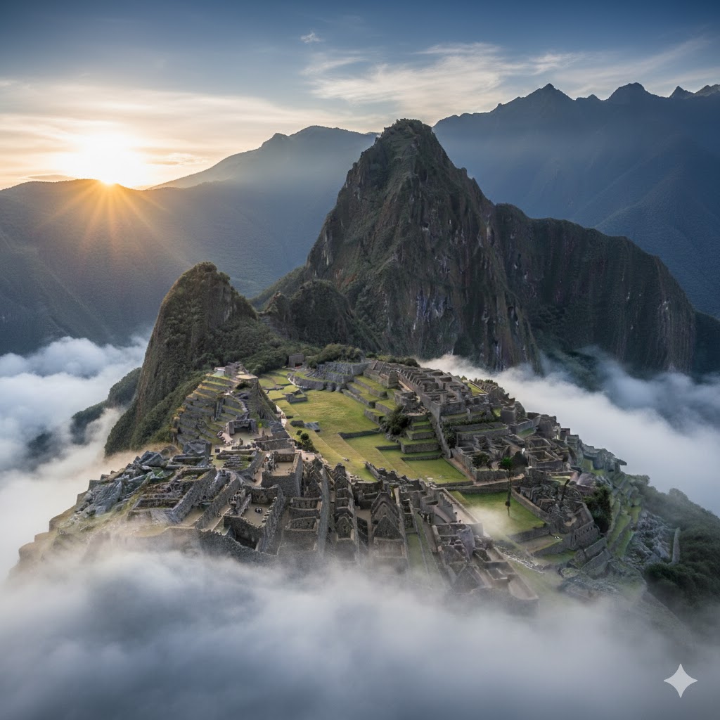 Machu Picchu ruins above the Andes clouds, Peru