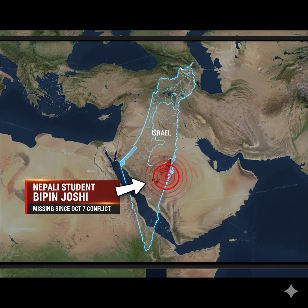 Map of Israel highlighting the region where Nepali student Bipin Joshi went missing during the recent conflict