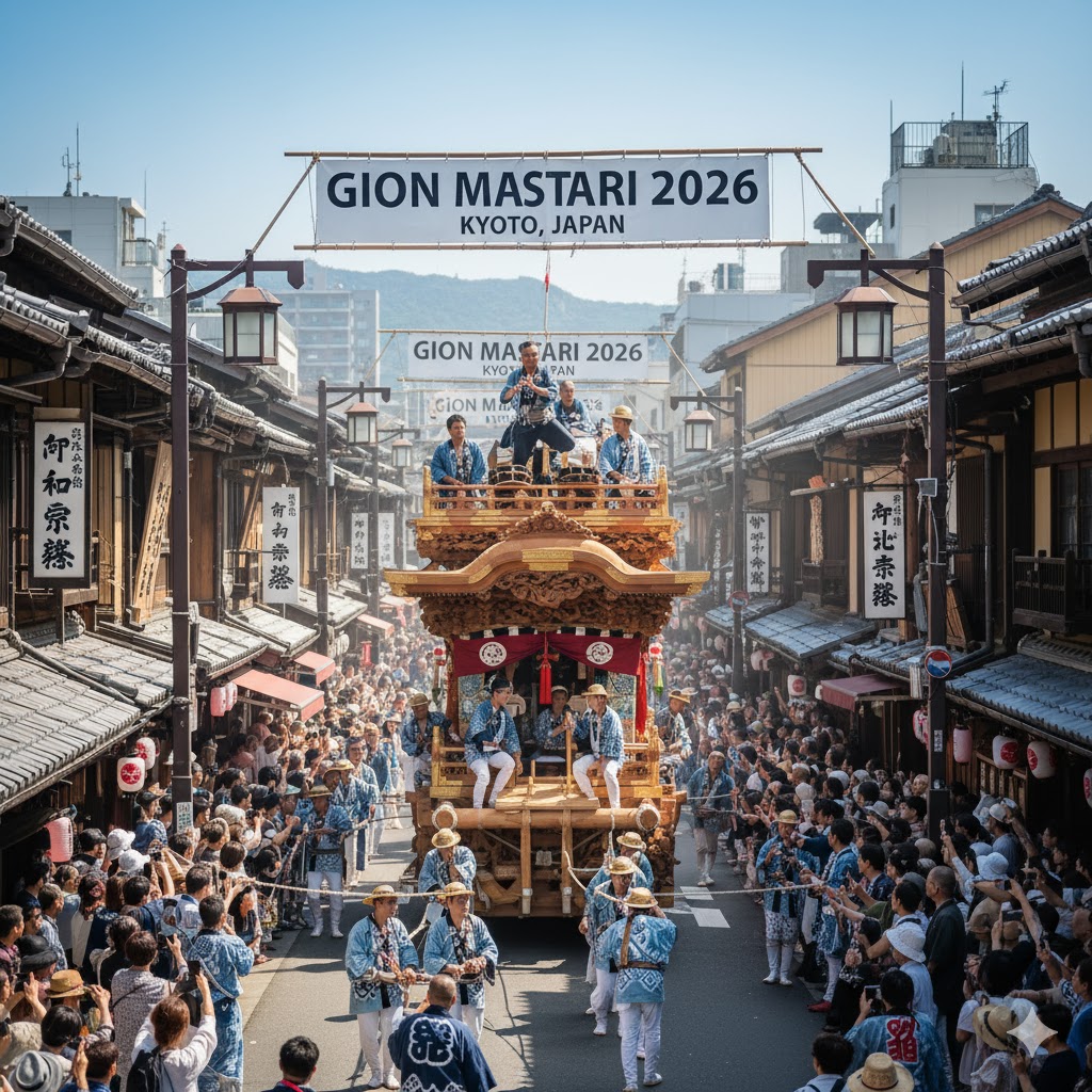 Massive wooden floats during Gion Matsuri 2026 in Kyoto, Japan