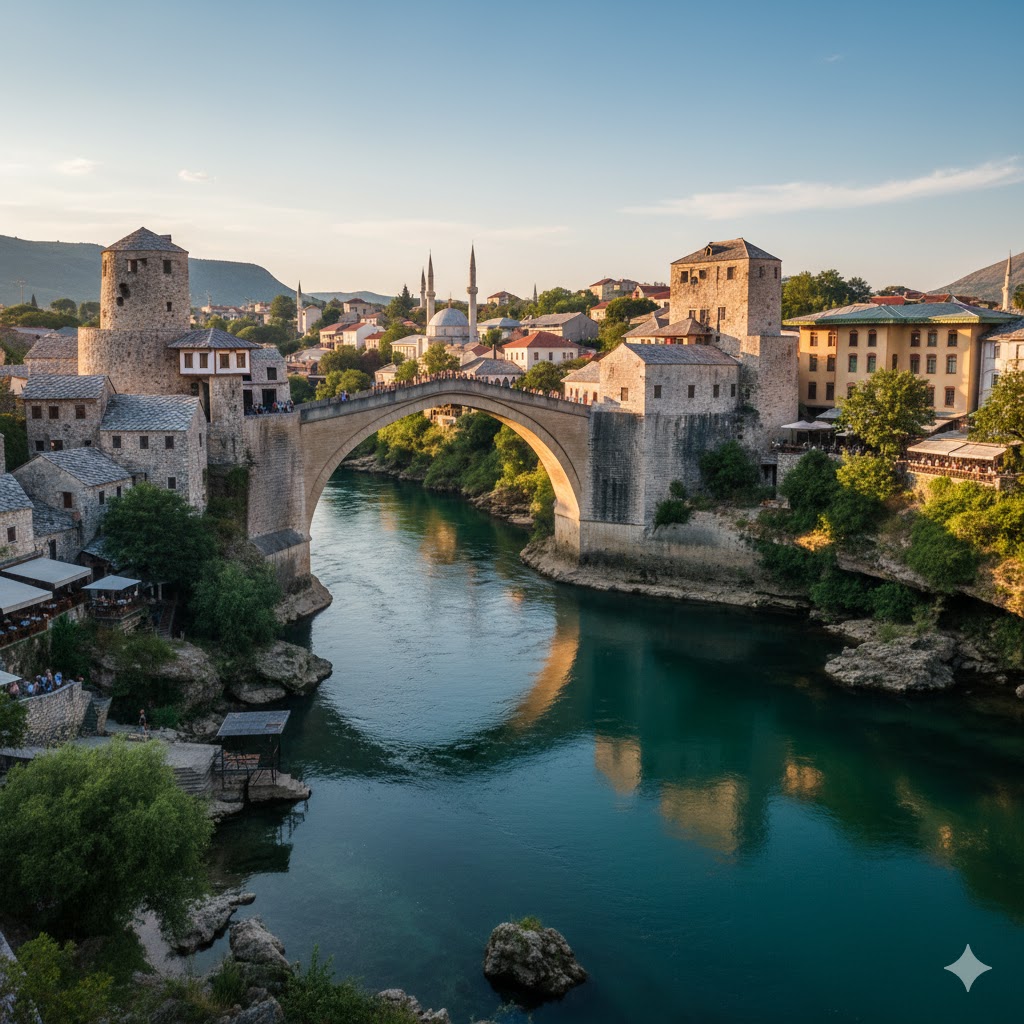 Mostar bridge over Neretva river, Bosnia