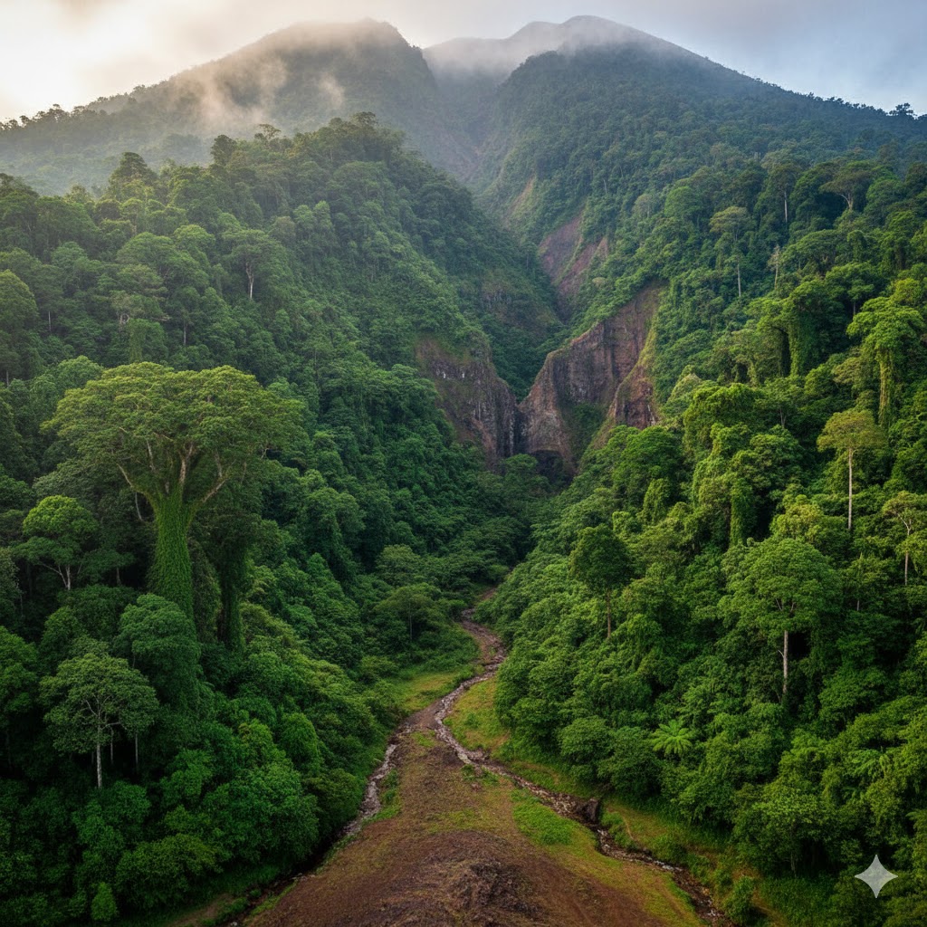 Mount Cameroon volcanic slopes with lush forest