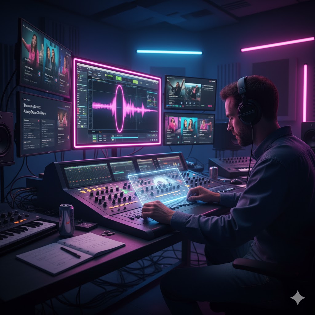 Music producer editing a song for TikTok’s short-form looping trend