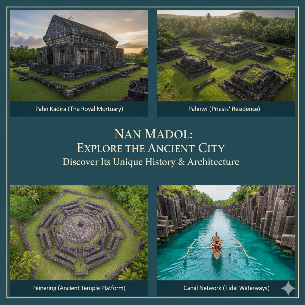 Nan Madol history, pahn kadira, the royal mortuary, pahnwi, peinering, canal network tidal canals