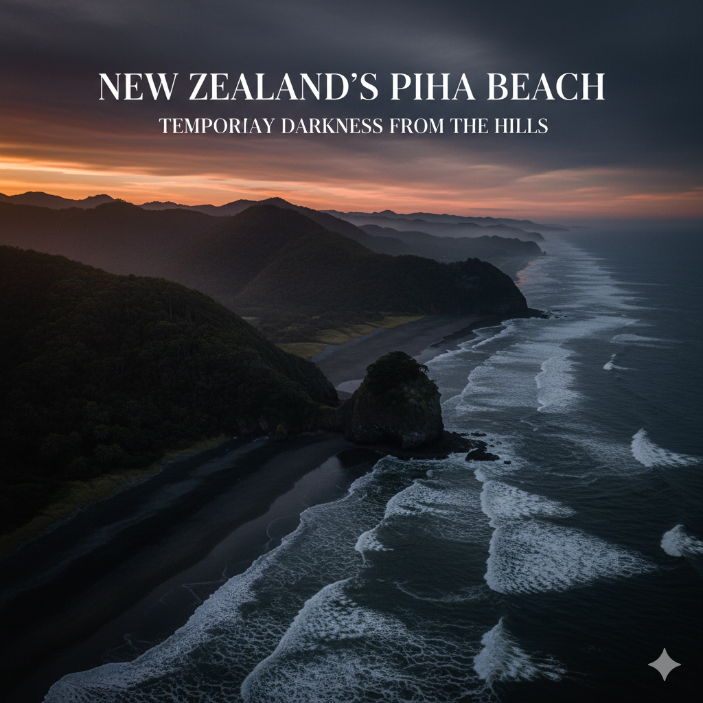 Piha Beach New Zealand seasonal black sand intensified after rainfall
