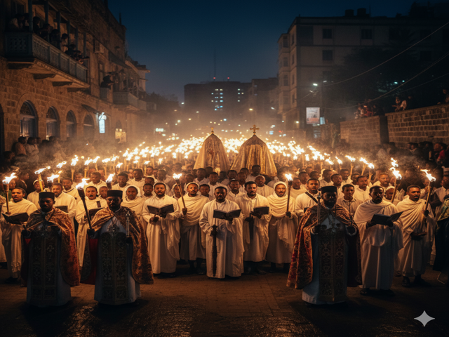 Timkat Eve torchlight procession in Addis Ababa 2026