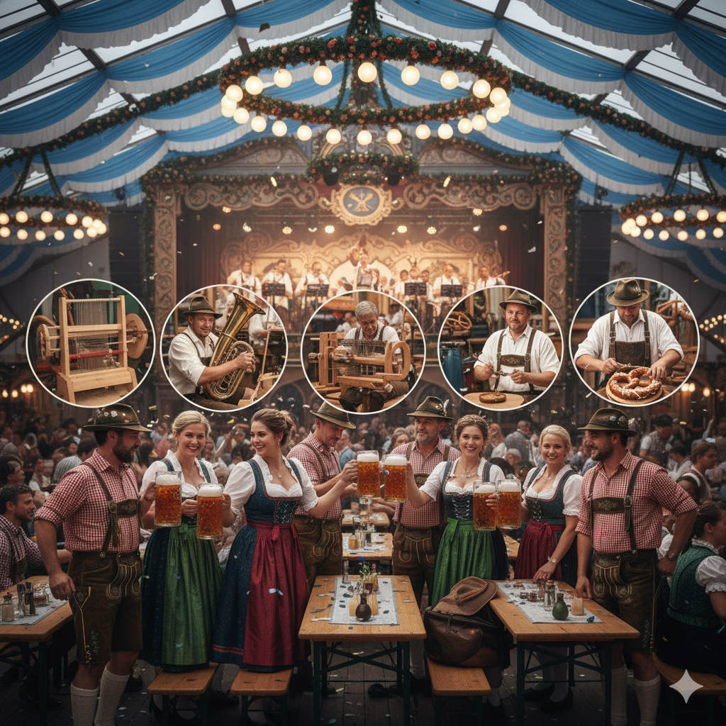 Oktoberfest 2026 - grand celebration of culture, craftsmanship, and community, featuring joyful people