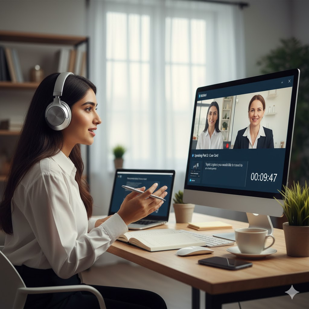 Pakistani student practicing IELTS speaking online in 2025