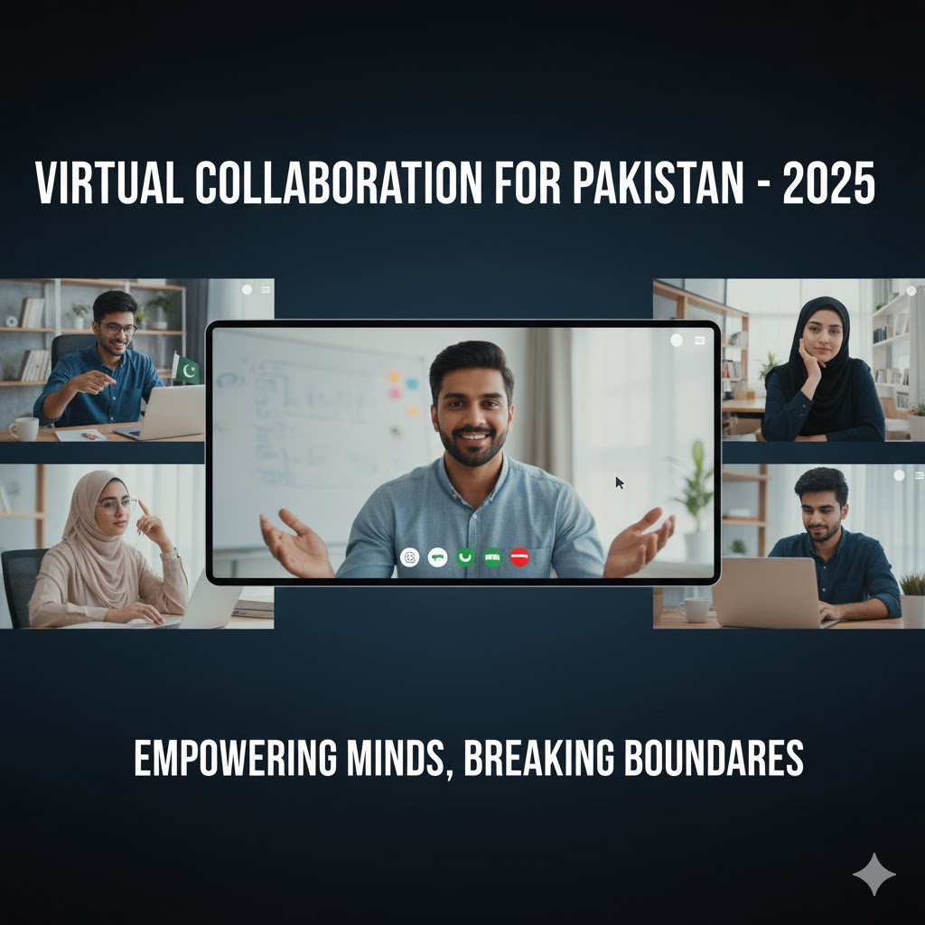 Pakistani students and online instructors collaborating on virtual learning session