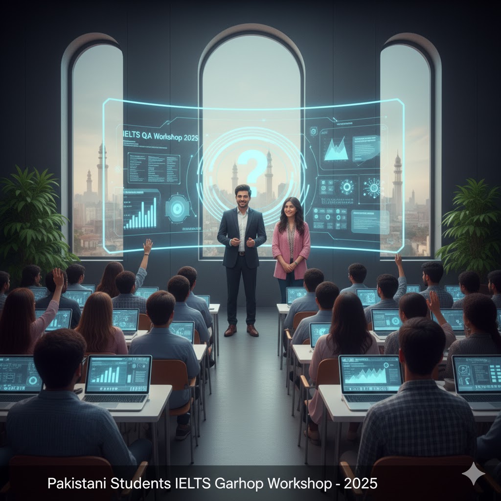 Pakistani students attending IELTS Q&A workshop with expert trainer – 2025