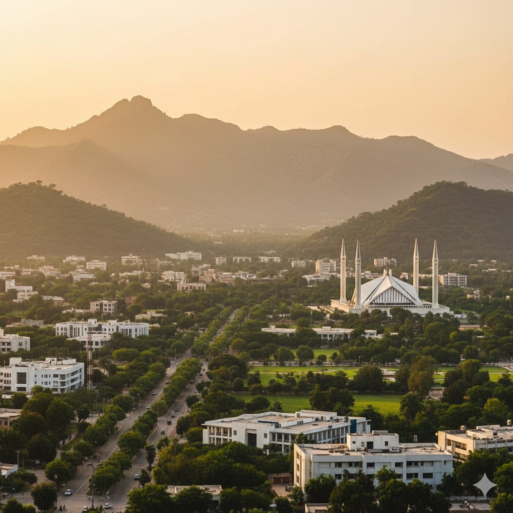 Panoramic view of Islamabad with Margalla Hills in the background showing the blend of nature and modern architecture