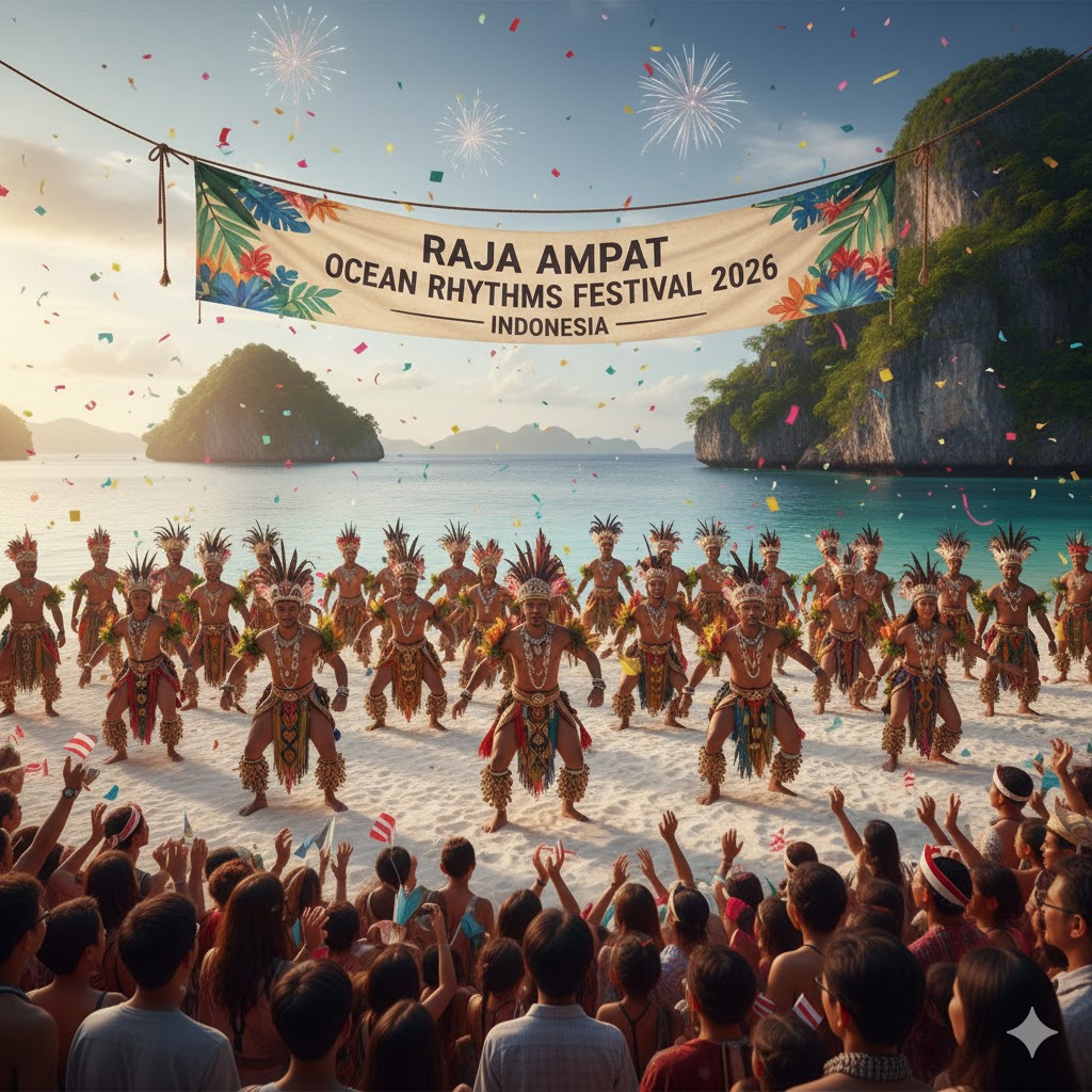 Papuan dancers performing at Raja Ampat Ocean Rhythms 2026 Indonesia