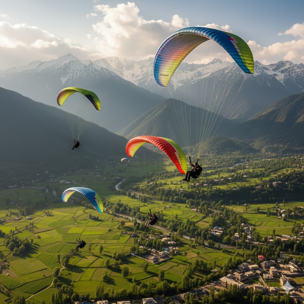 Paragliders soaring over Swat Valley during the Swat Paragliding Cup festival