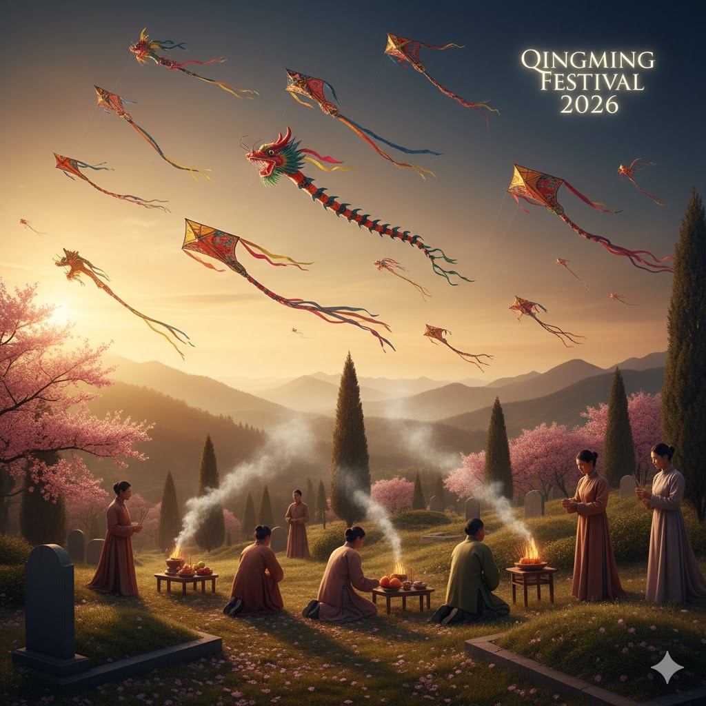 People flying kites and honoring ancestors during Qingming Festival 2026