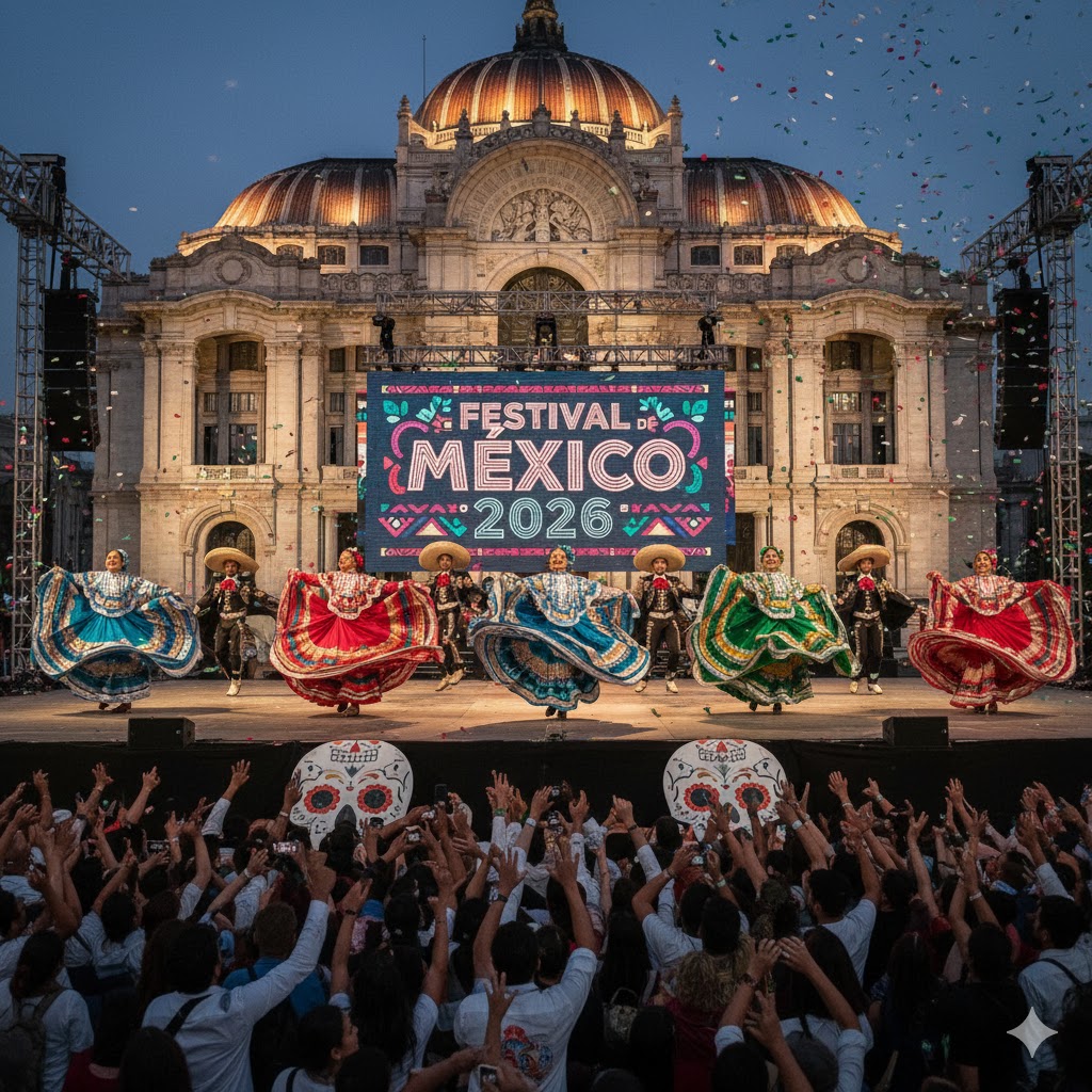 Performers dancing on stage during Festival de México 2026