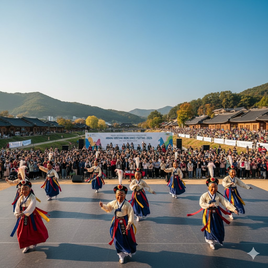 Performers in traditional masks at Andong Festival 2026, Korea