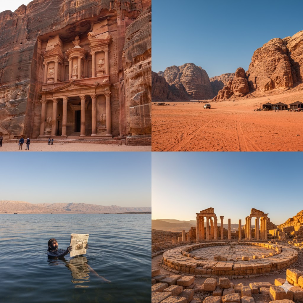 Petra’s Treasury carved in red sandstone, Jordan