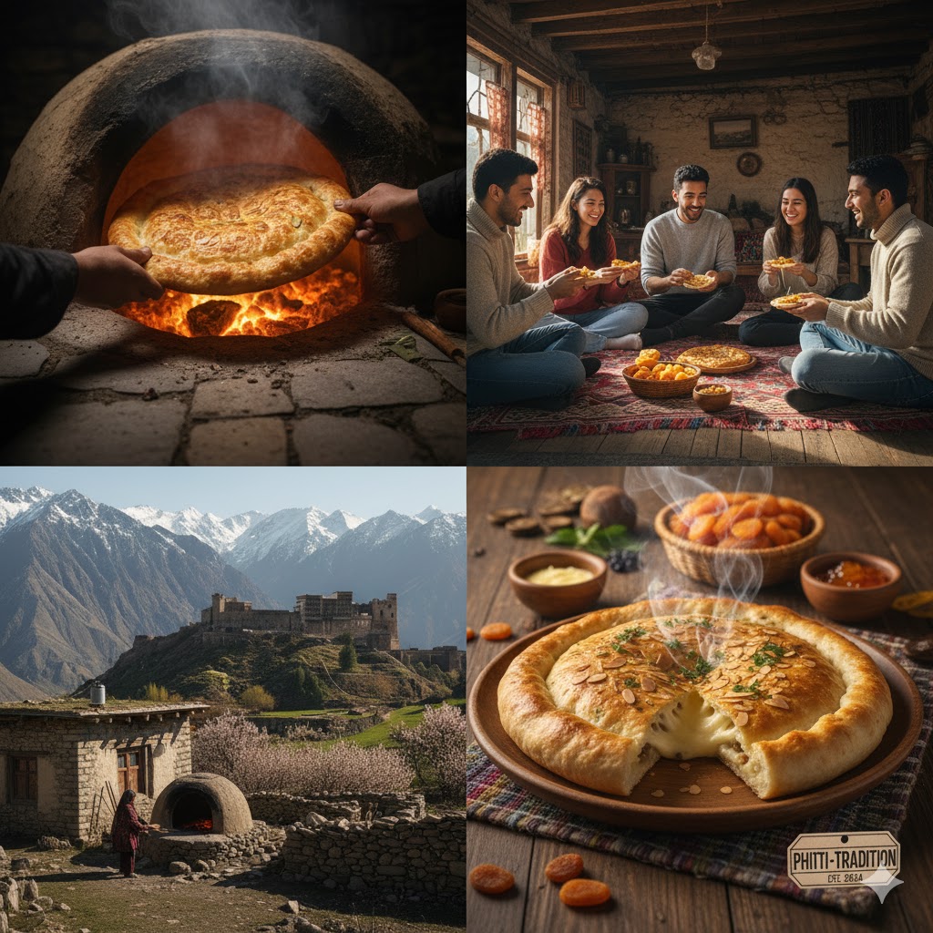Phitti bread freshly baked in clay oven in Baltistan village home