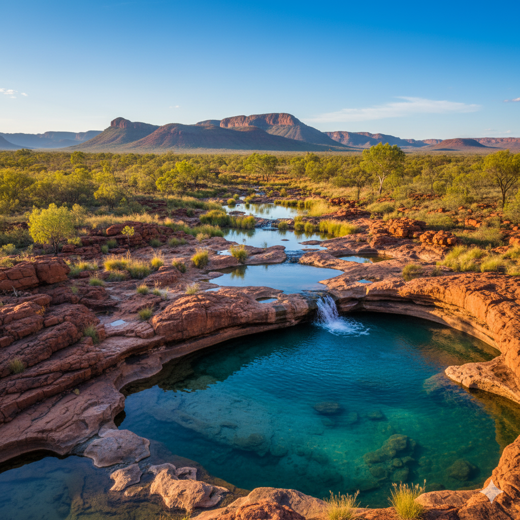 Ephemeral desert pool wildlife in Pilbara and Kimberley Western Australia seasonal ponds after rare rainfall