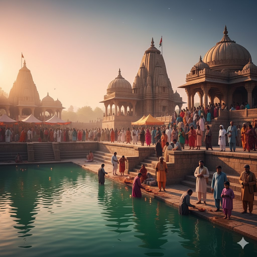 Pilgrims and tourists at Katas Raj temples during Katas Raj Festival, Punjab