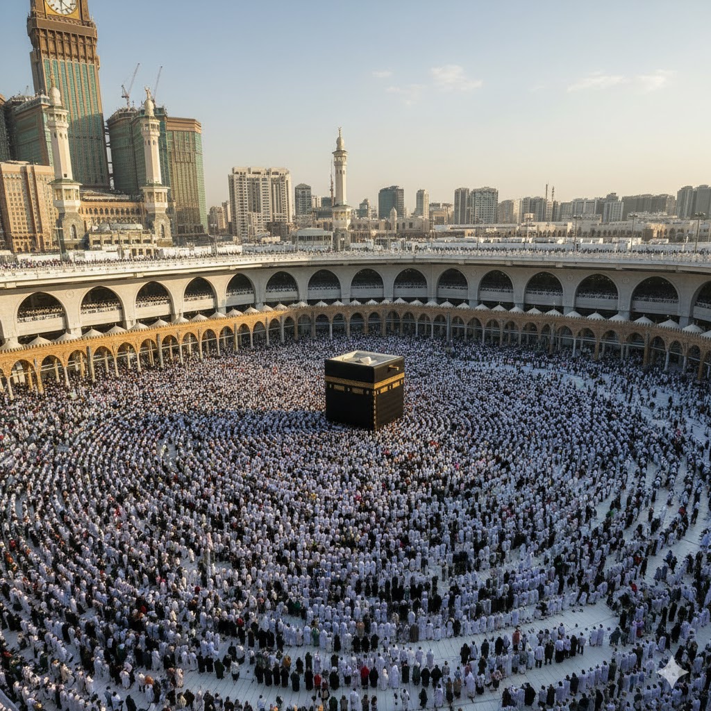 Pilgrims circling the Kaaba during Hajj 2026 in Mecca