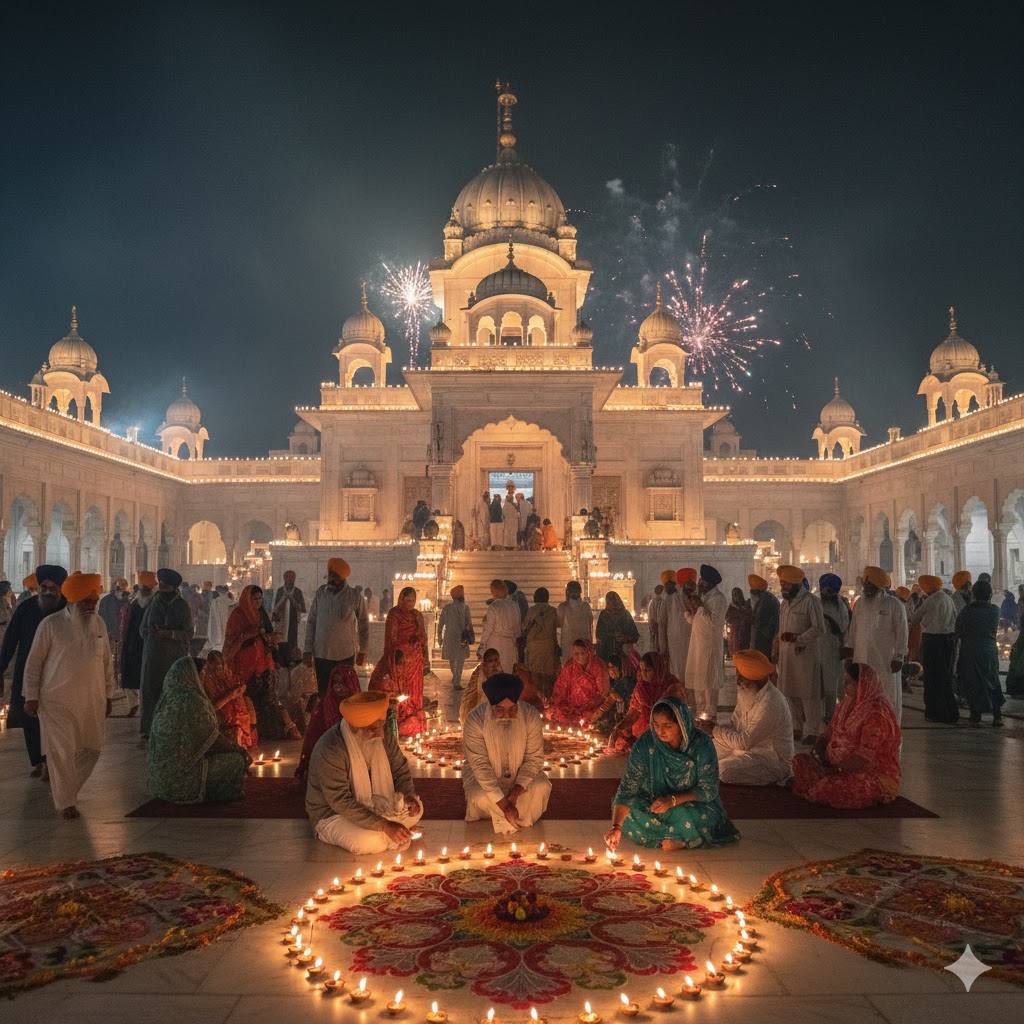 Pilgrims lighting candles at Gurdwara Janam Asthan in Nankana Sahib
