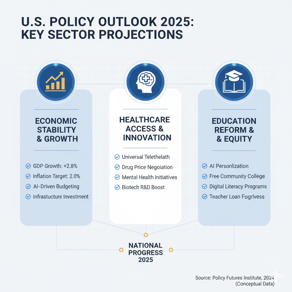 Policy chart showing economic, healthcare, and education sectors in 2025