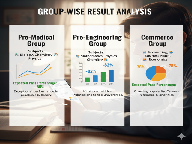 Pre-Medical Group Result, Pre-Engineering Group Result, Commerce Group Result