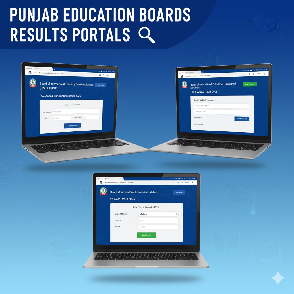 Punjab education boards results portal screenshots