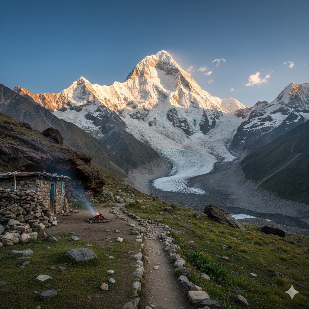 Rakaposhi peak viewed from offbeat base camp trail.