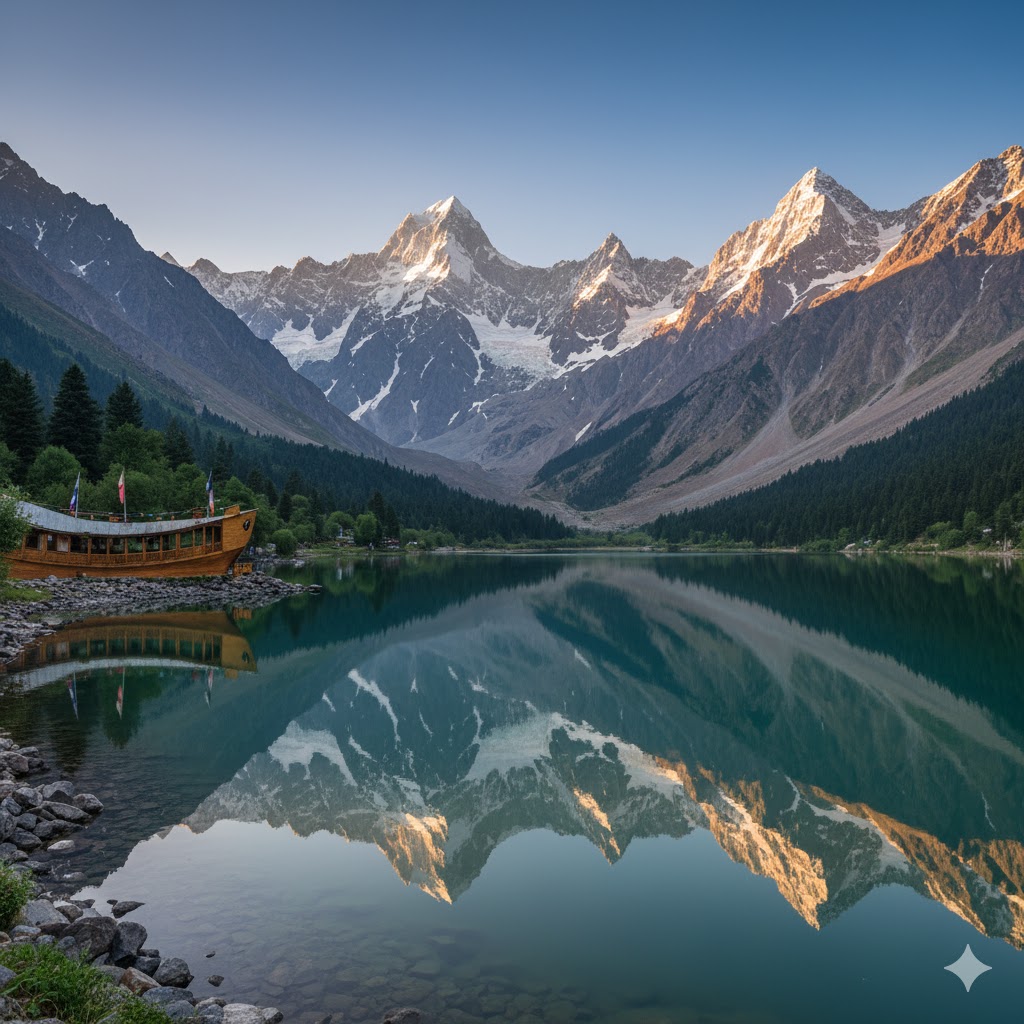 Reflection of mountains on Shangrila Lake in Skardu