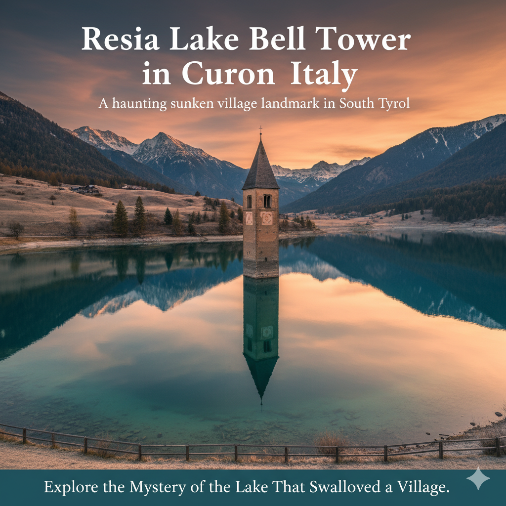 Resia Lake Bell Tower in Curon, Italy haunting sunken village