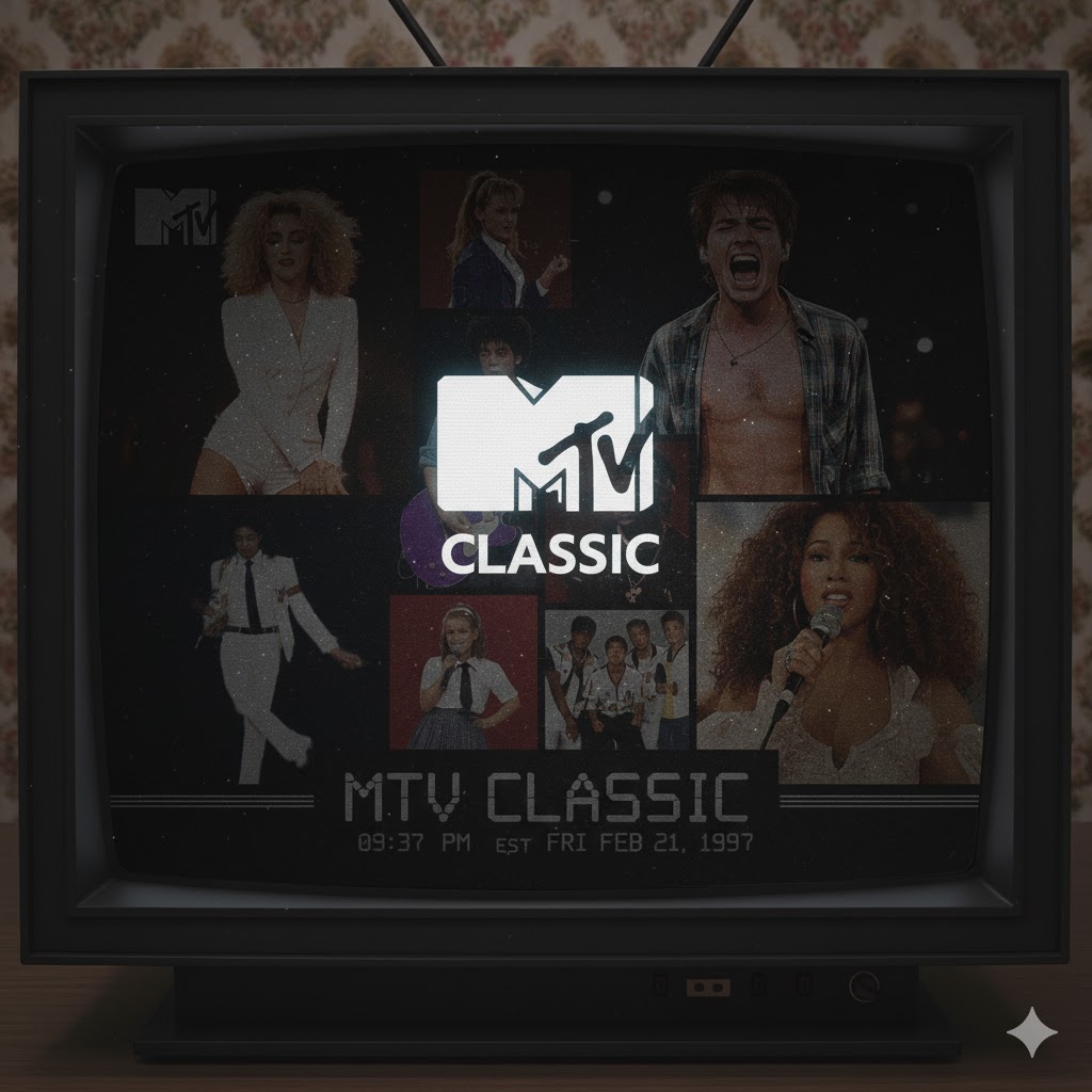 Retro TV fading to black with MTV Classic logo — symbolizing a nostalgic farewell 