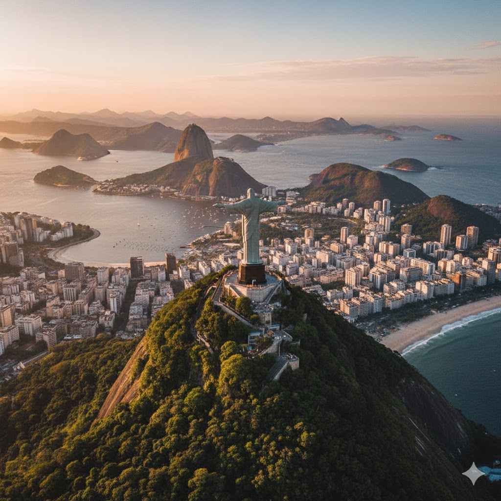 Rio de Janeiro aerial view with Christ statue