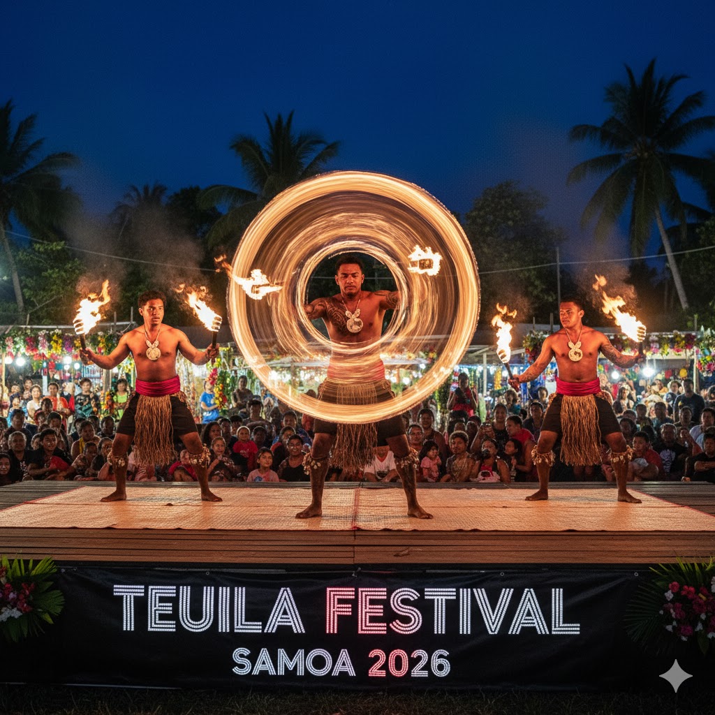 Samoan fire knife dancers performing at Teuila Festival Samoa 2026