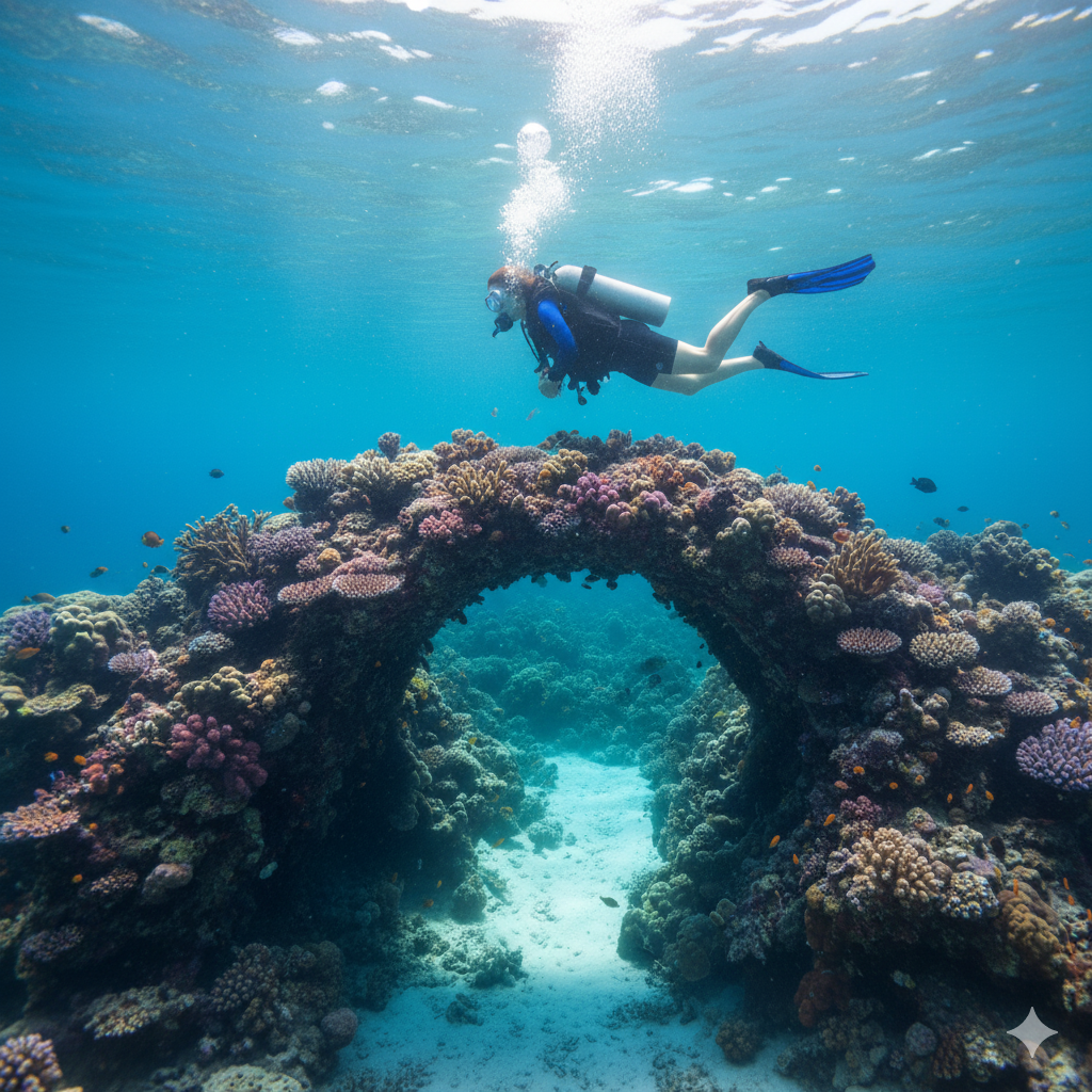 scuba diving micro coral bridge shallow causeway reef