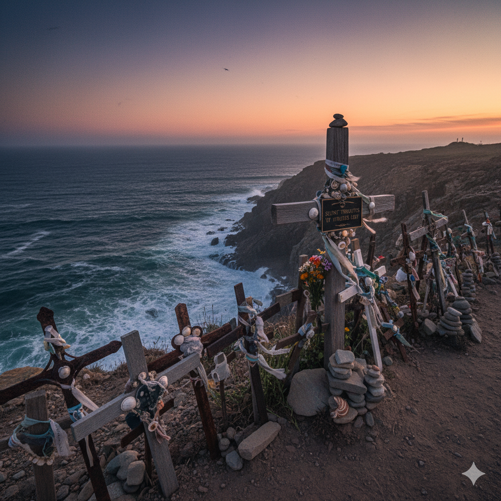 White crosses marking accident sites on Death Road of Bolivia