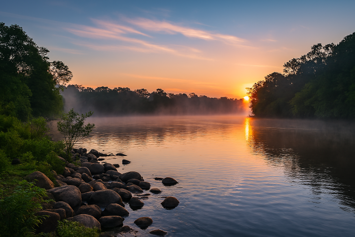 Singing River of Pascagoula Misty-twilight-view-of-the-Singing-River-in-Pascagoula,-Mississippi